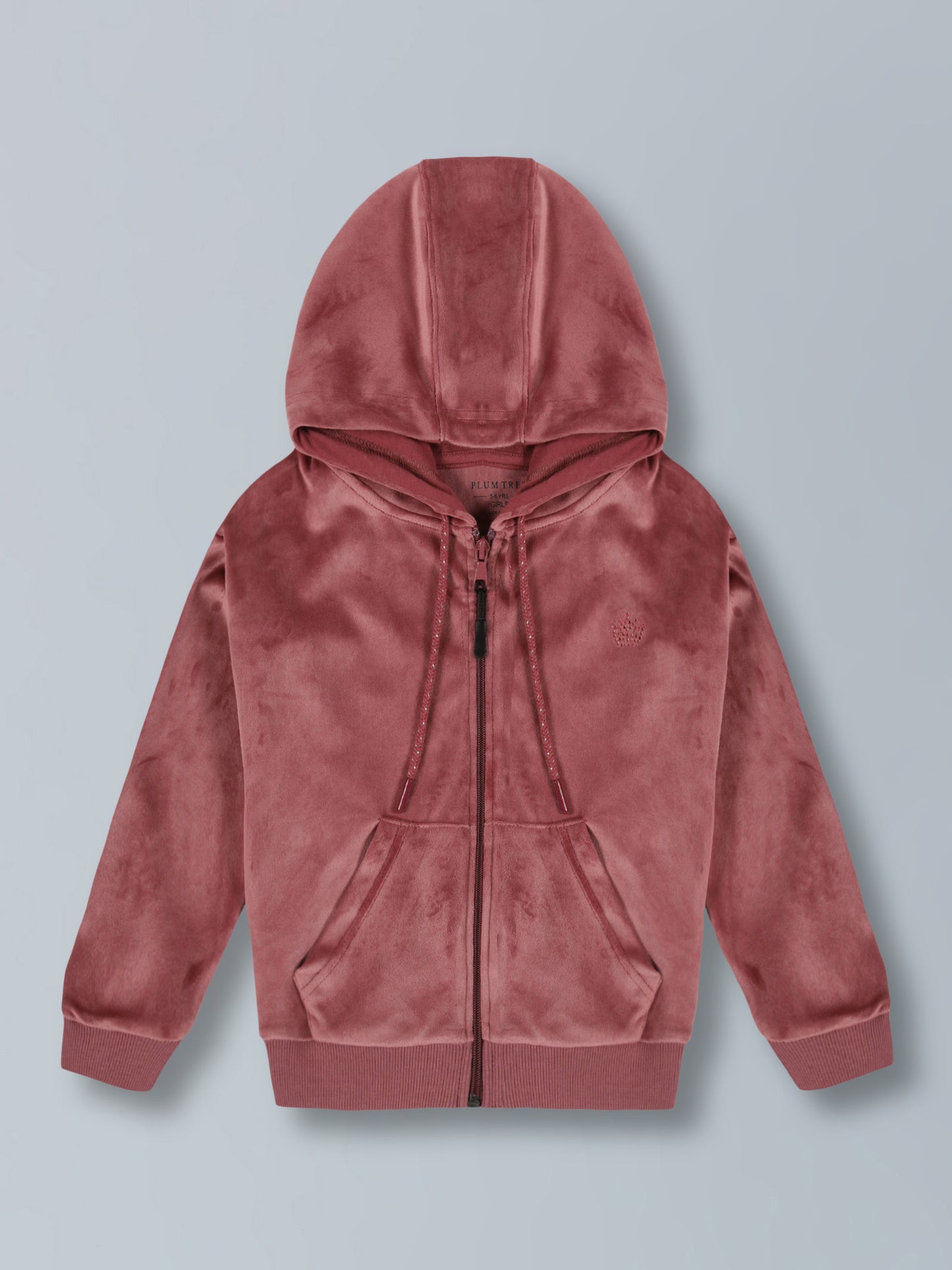 Girls Crown Stone Velour Zip Through Hoodie- Winter Pink
