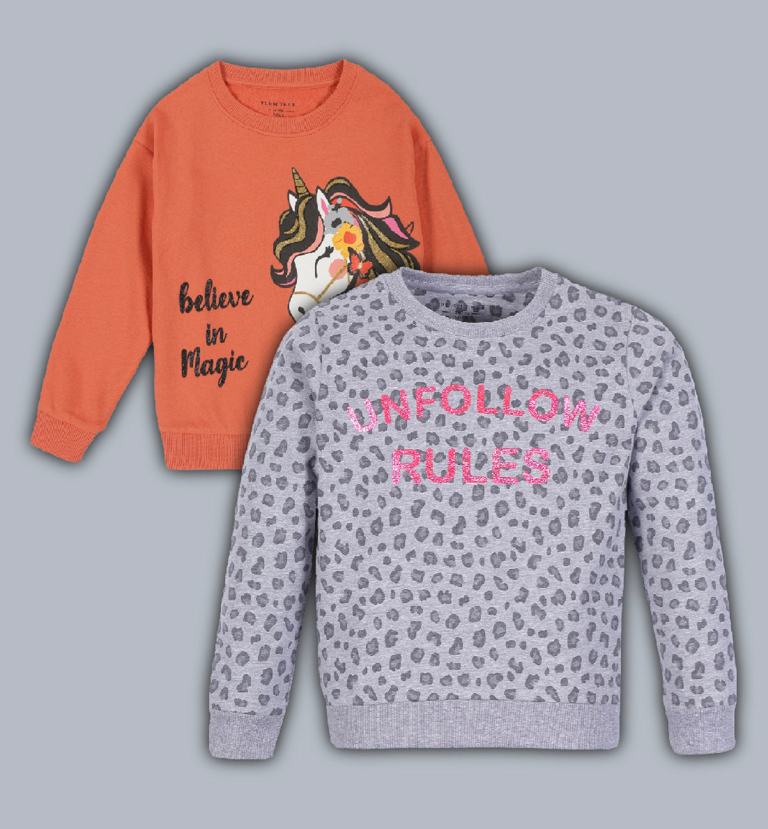 Glitter Printed Round neck Pullover Sweatshirt pack of 2- Grey and Orange