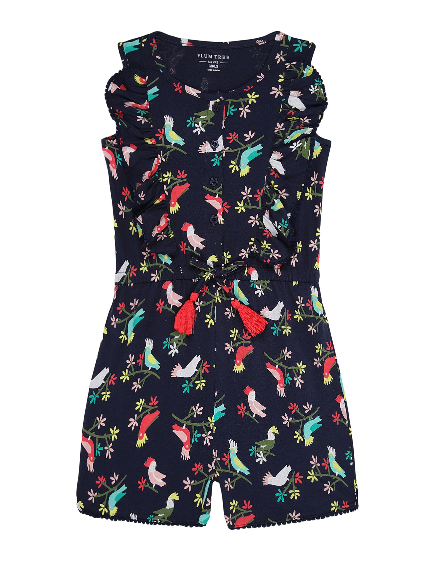 Girls Pure Cotton Printed Playsuit-BLUE