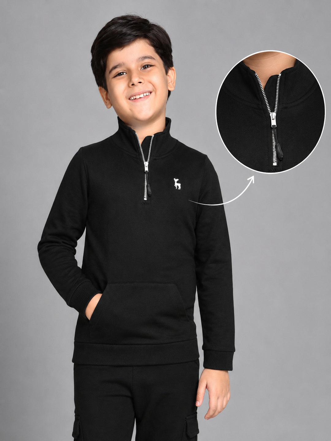 Boys Premium Soft cotton full sleeve Hi-Neck Half Zipper Sweatshirt