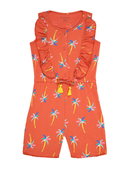 Girls Pure Cotton Printed Playsuit-ORANGE