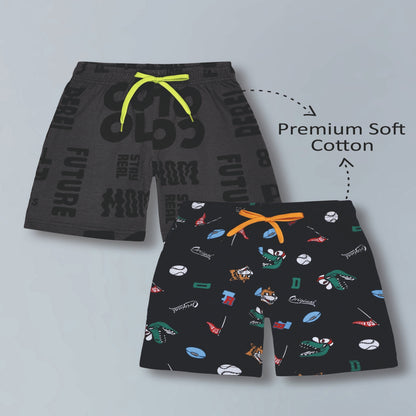 Boys Premium Cotton Printed Knit Shorts Pack Of 2