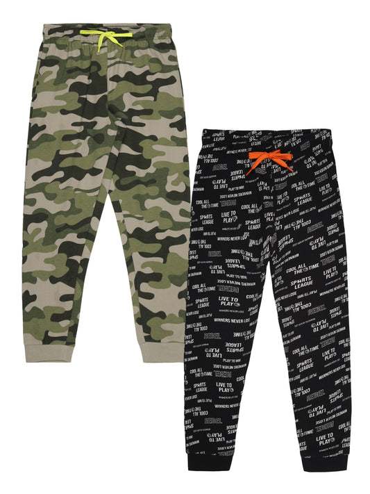 Boys pure cotton pack of 2 Joggers with Camoflague Print-BLACK	CAMO AOP