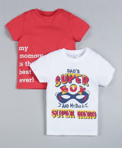 Plum Tree Boys Half Sleeve Super Hero  Print T-shirt( Pack of 2)-OFF WHITE RED