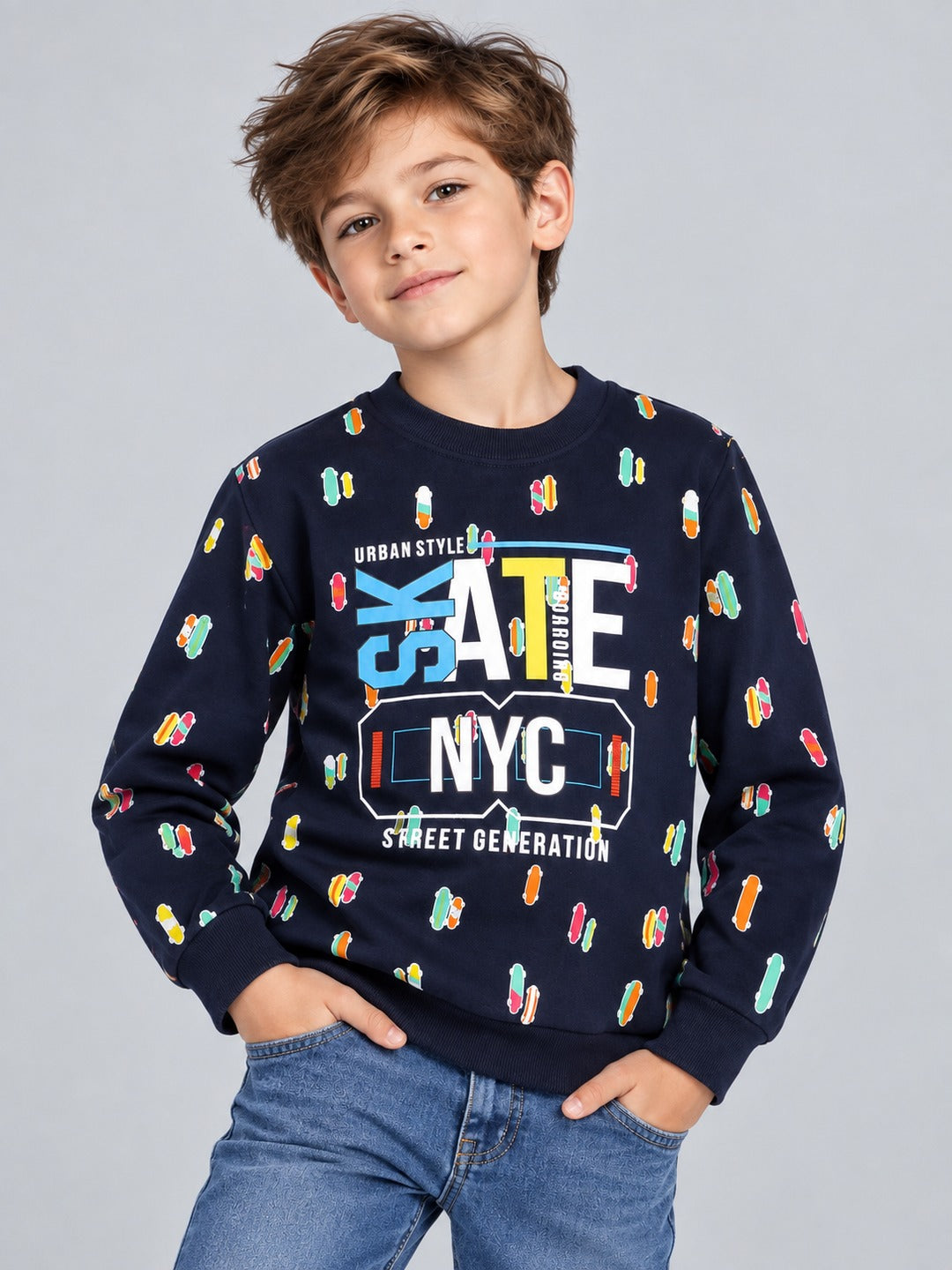Boys Premium Soft Cotton Full Sleeve Printed Round Neck Sweatshirt