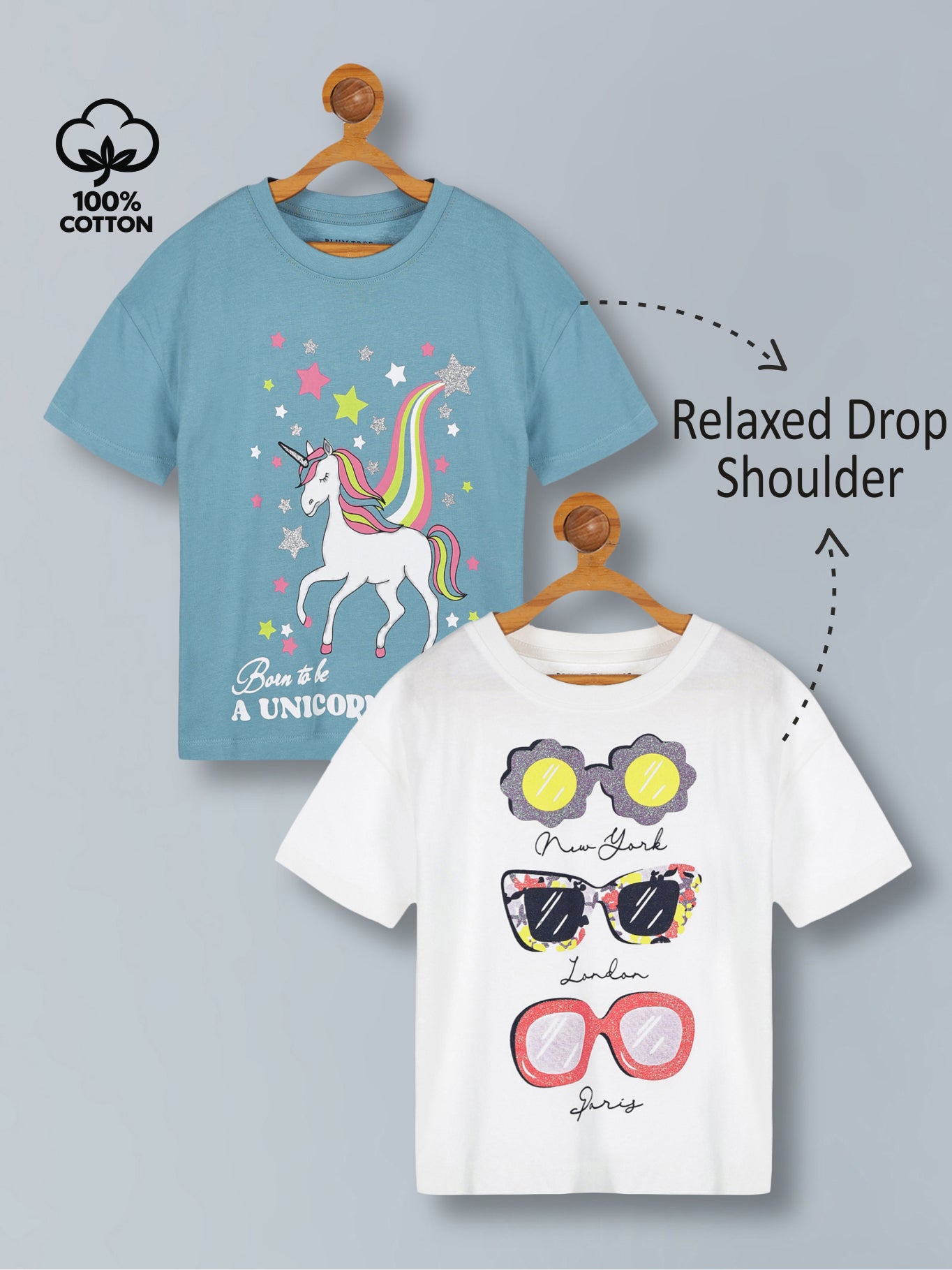 Girls  Premium Cotton  Printed Oversized T-shirt pack of  2