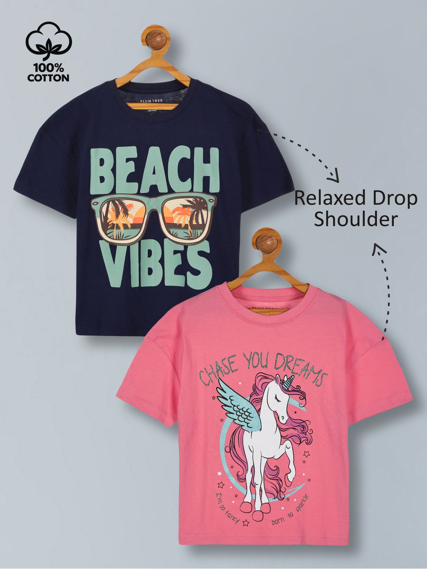 Girls  Premium Cotton  Printed Oversized T-shirt pack of  2