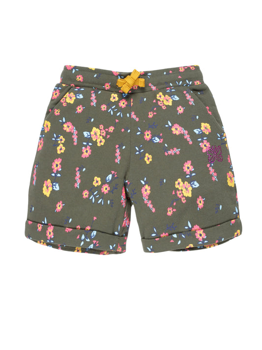 Girls Flower printed Shorts- OLIVE GREEN
