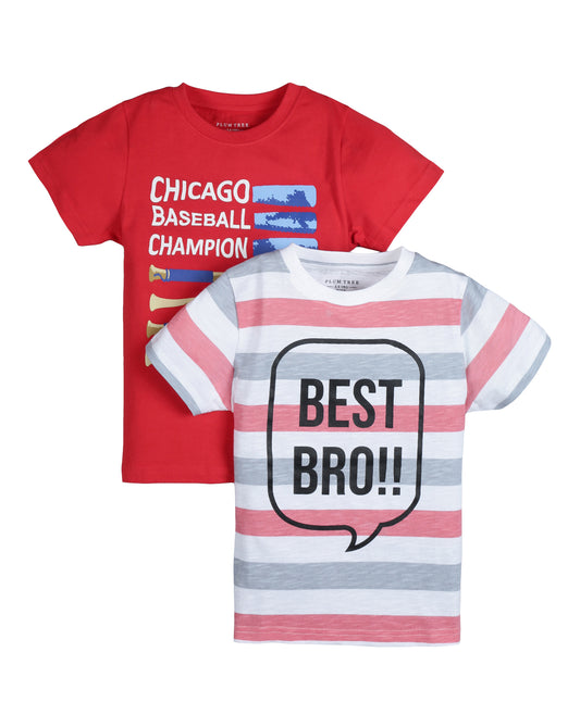 Plum Tree Boys Half Sleeve Best Bro Print T-shirt( Pack of 2)