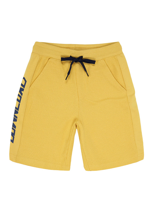 Boys Pure Cotton Textured knit Printed Shorts - Yellow