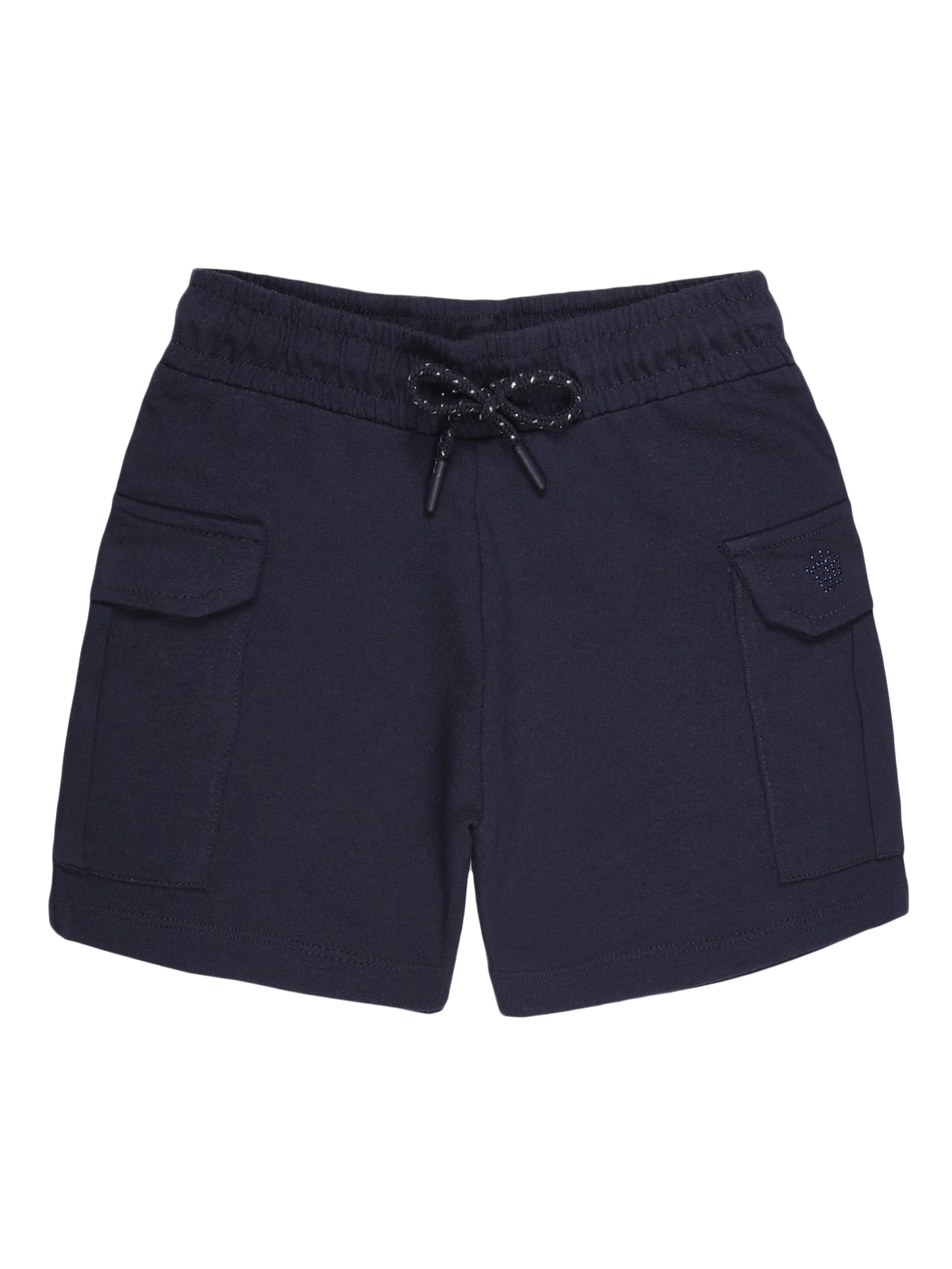 Girls Pure Cotton knit Printed Cargo Shorts-TRUE NAVY