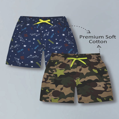 Boys Premium Cotton Printed Knit Shorts Pack Of 2