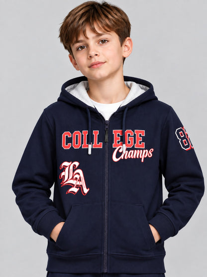 Boys Premium Soft Cotton Full Zipper Printed Hooded Sweatshirt
