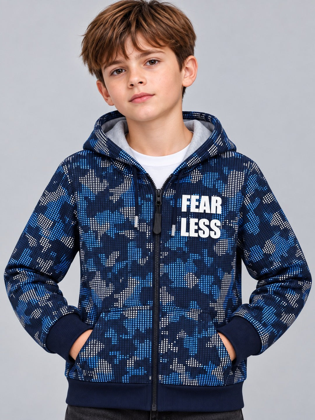 Boys Premium Soft Cotton Full Zipper Printed Hooded Sweatshirt