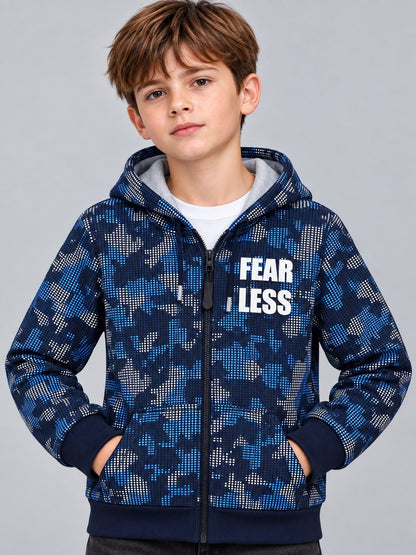 Boys Premium Soft Cotton Full Zipper Printed Hooded Sweatshirt