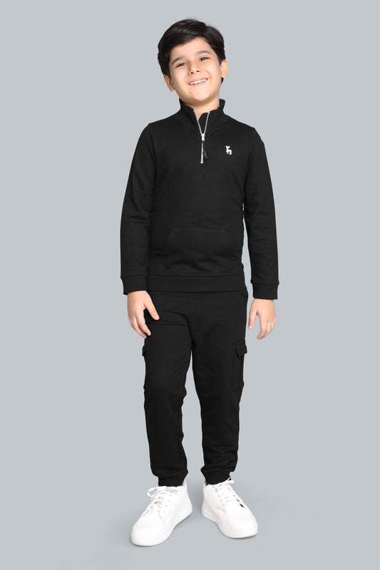 Boys Stylish Half Zip-Up Mock Neck Sweatshirt And Cargo Jogger Pants