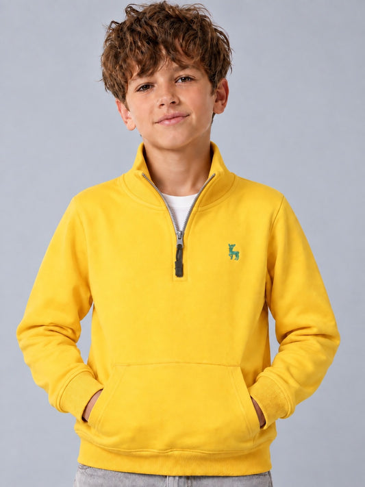 Boys Premium Soft Cotton Full Sleeve Half Zipper Hi-Neck Sweatshirt