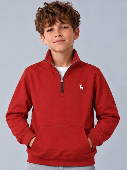 Boys Premium Soft Cotton Full Sleeve Half Zipper Hi-Neck Sweatshirt