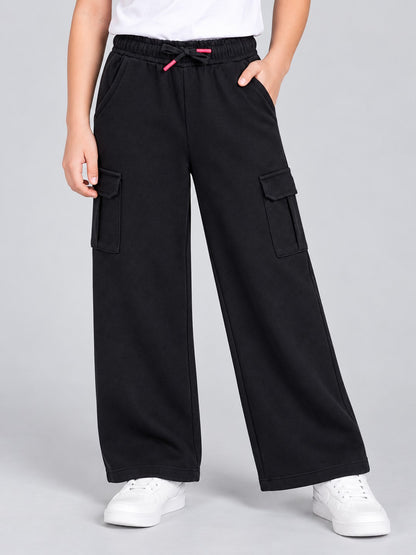 Girls Premium Soft Cotton Wide Leg Cargo Pocket Pants