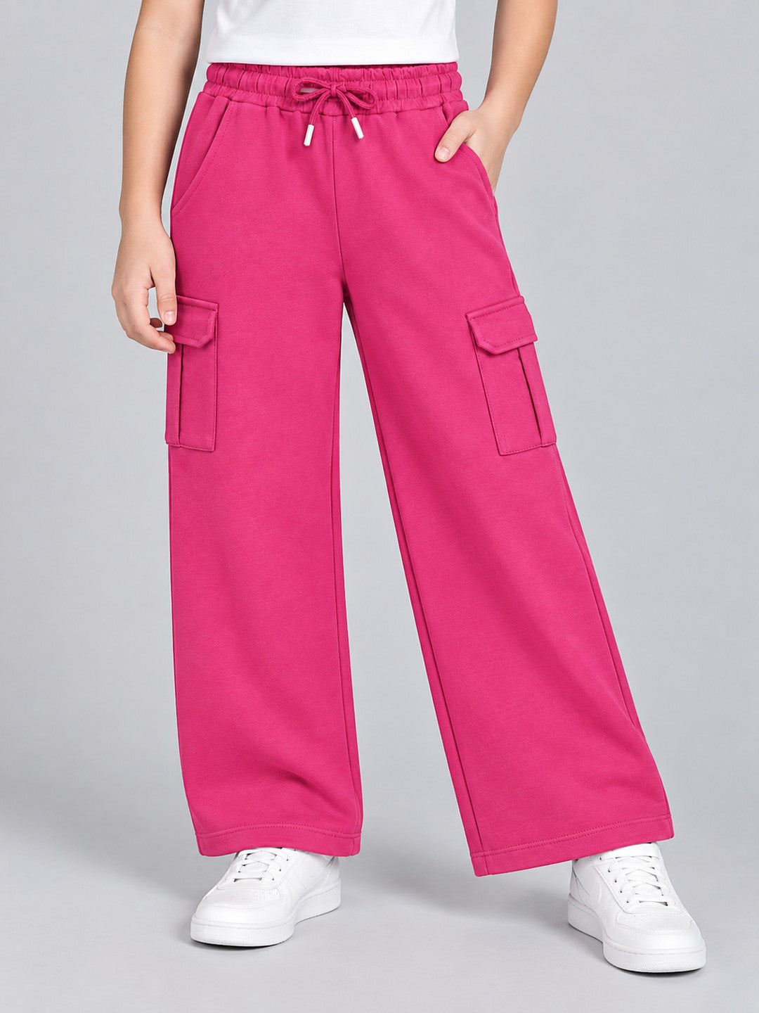 Girls Premium Soft Cotton Wide Leg Cargo Pocket Pants