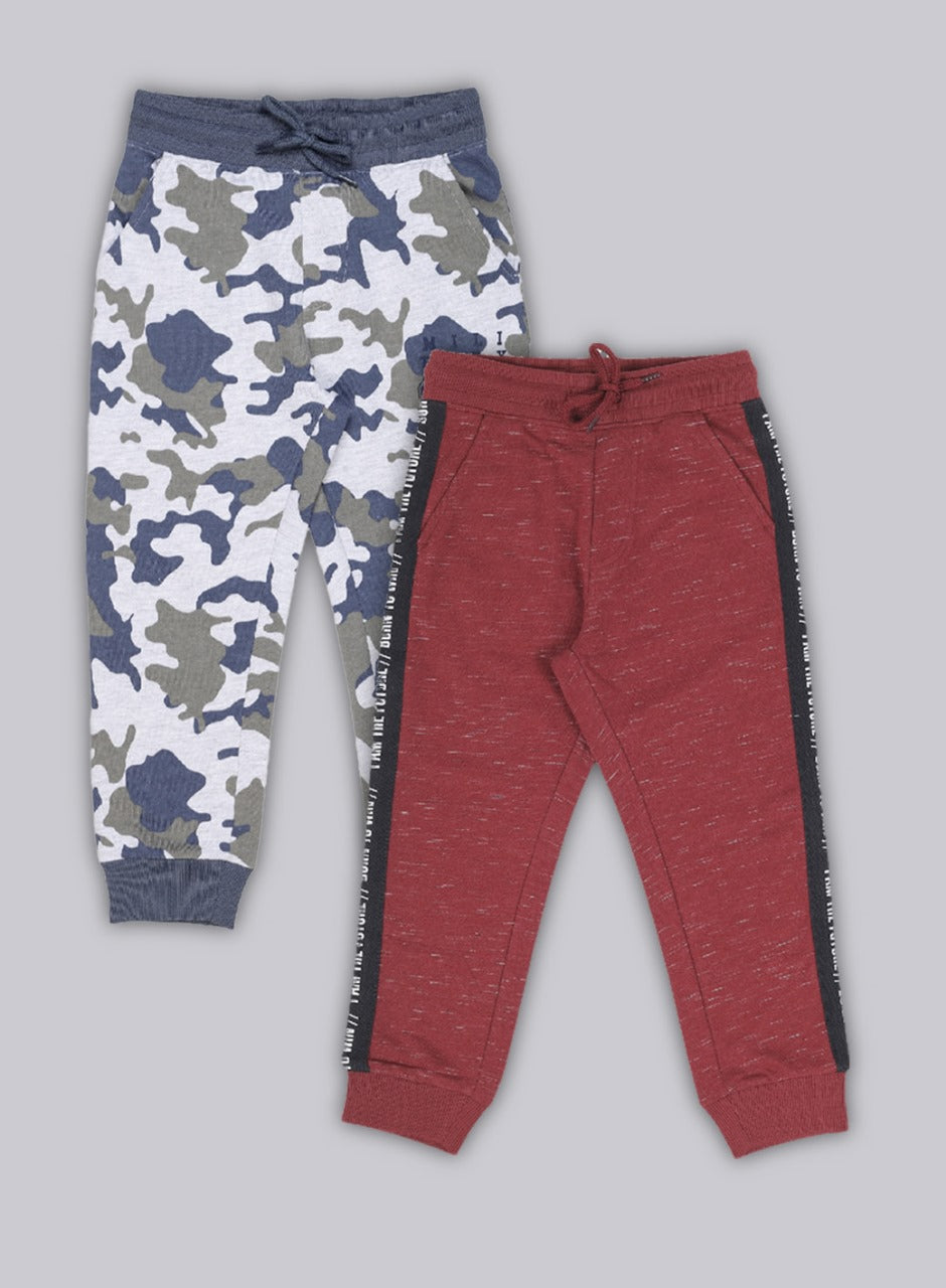 Tape Printed Jogger Track Pant Pack of 2 - Burgundy and Camoflague