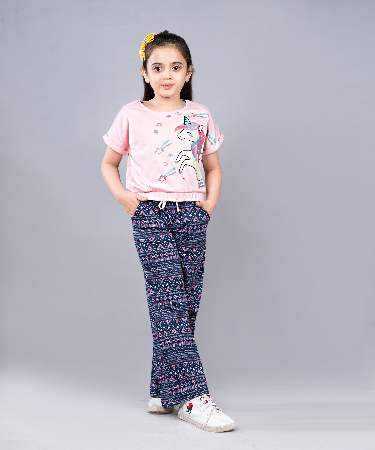 Girls Premium Cotton Crop Top with Elasticated waist  and Wide Leg Pant Set