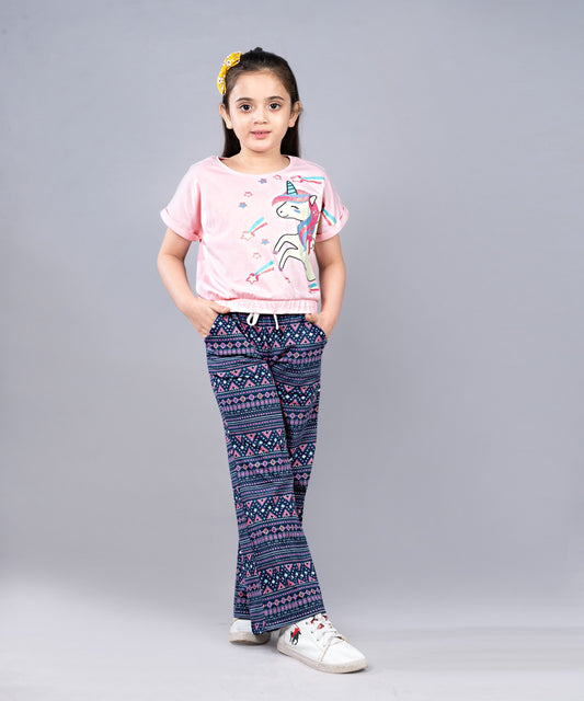 Girls Premium Cotton Crop Top with Elasticated waist  and Wide Leg Pant Set
