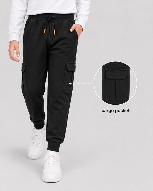 Boys Premium Soft Cotton Cargo Pocket Jogger Track Pant