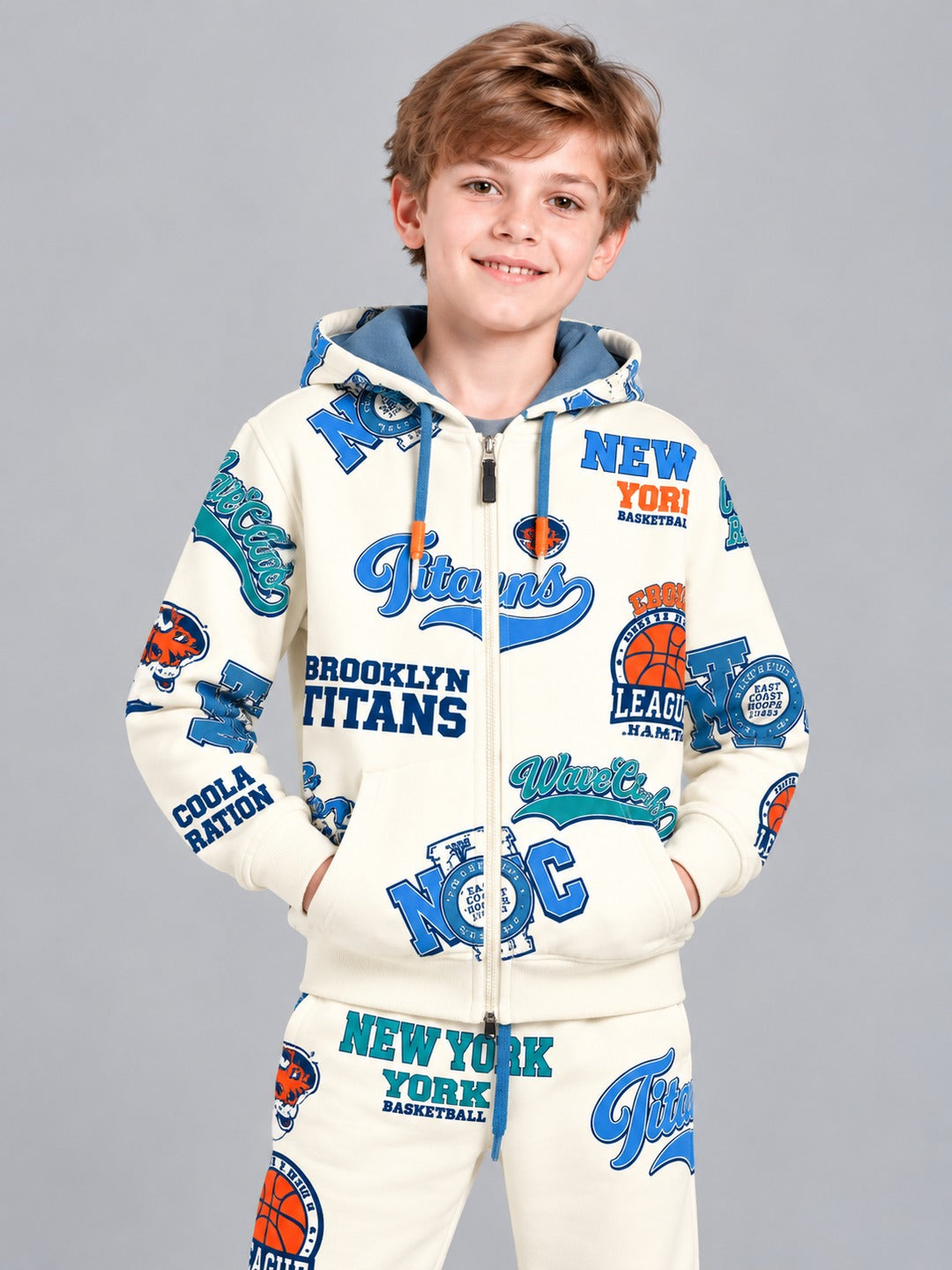 Boys Premium Soft Cotton Full Zipper Printed Hooded Sweatshirt