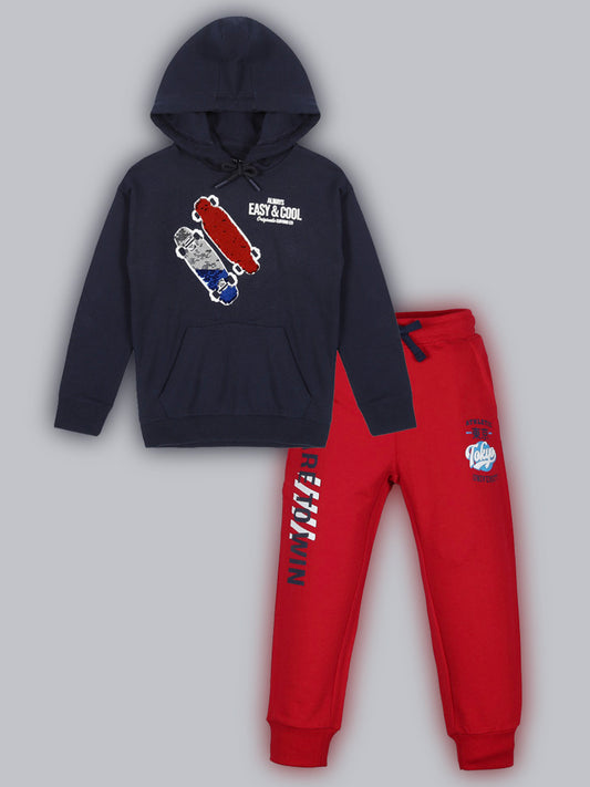 Reversible Sequins Hooded Sweatshirt and Printed Jogger set