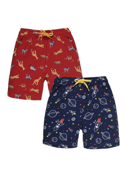 Plum Tree Boys Space Print shorts ( Pack of 2)-NAVY	DARK ORANGE