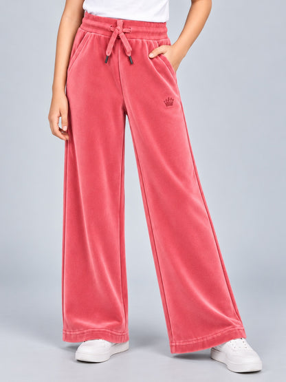 Girls Premium Velour Crown stone Printed Wide Leg Pant