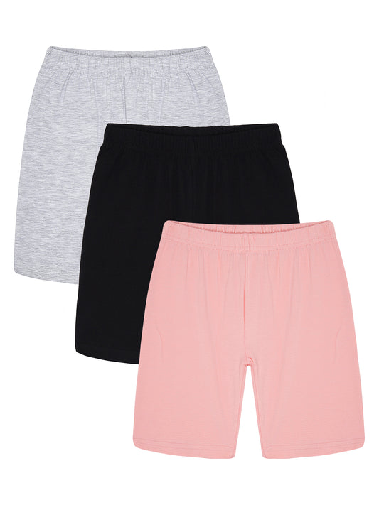 Girls  Set of 3 soft lycra cotton Cycling Shorts-BLACK BLEACH MELANHE