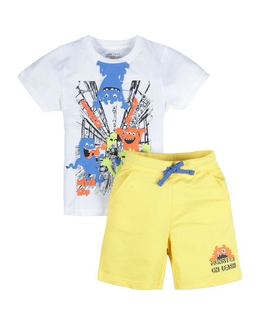 Plum Tree Boys Half Sleeve Monster Print T-shirt & Shorts ( Pack of 2)