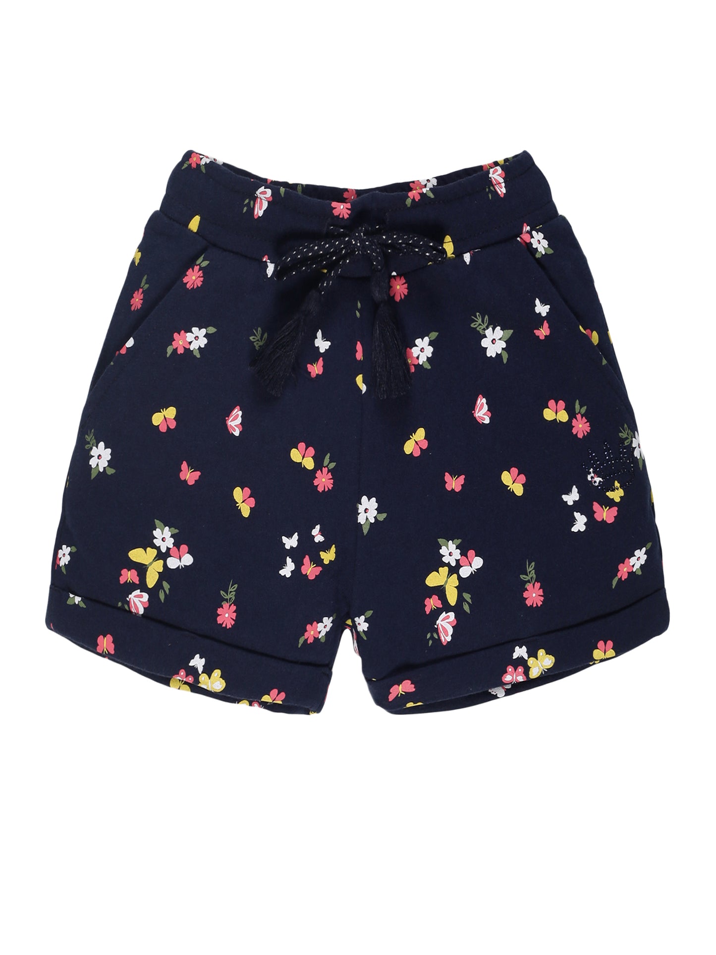 Girls  Butterfly & Floral printed Shorts-NAVY