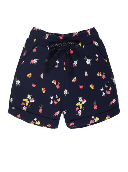 Girls  Butterfly & Floral printed Shorts-NAVY