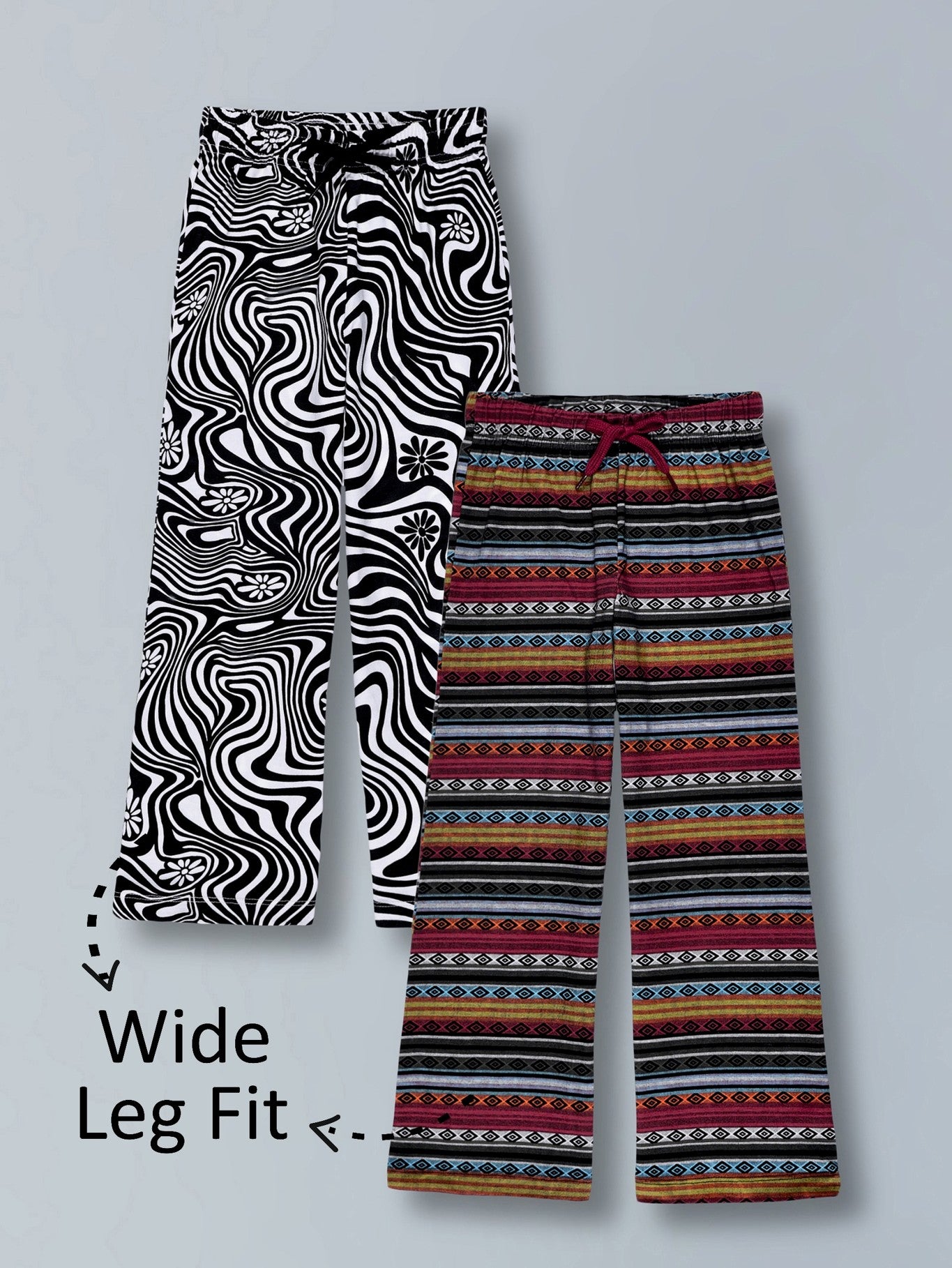 Girls Premium Cotton Printed Wide Leg Pant pack of 2