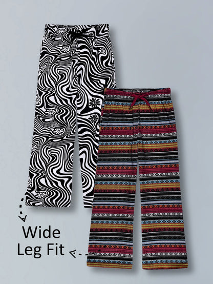 Girls Premium Cotton Printed Wide Leg Pant pack of 2