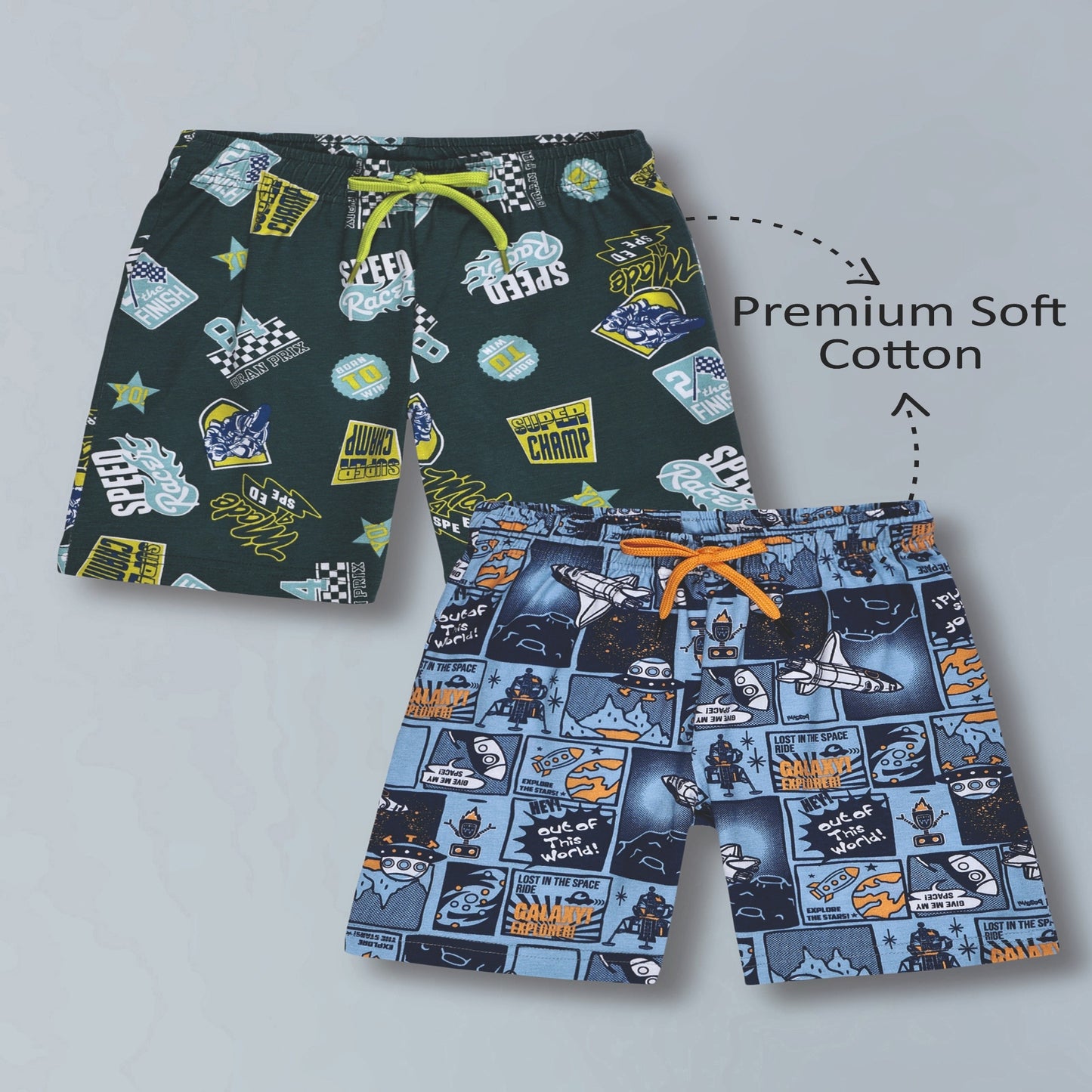 Boys Premium Cotton Printed Knit Shorts Pack Of 2