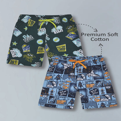 Boys Premium Cotton Printed Knit Shorts Pack Of 2