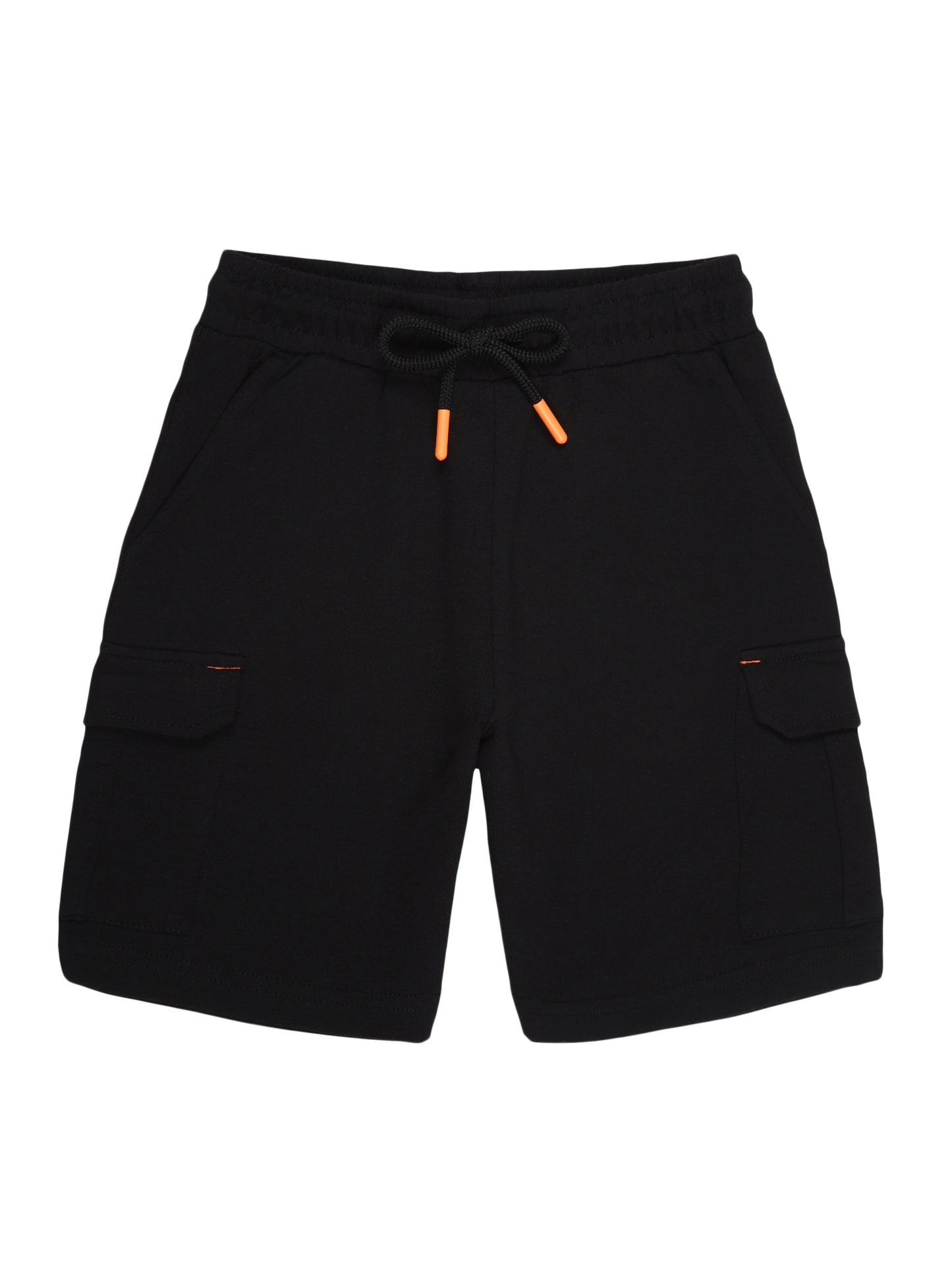 Boys Pure Cotton knit Printed Cargo Shorts -BLACK