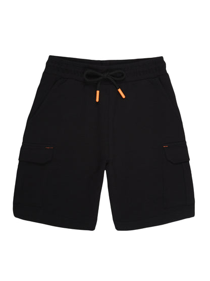 Boys Pure Cotton knit Printed Cargo Shorts -BLACK