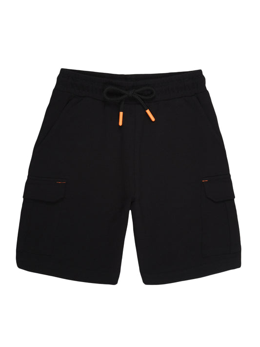 Boys Pure Cotton knit Printed Cargo Shorts -BLACK