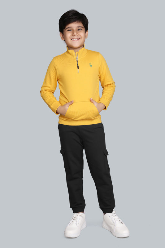 Boys Stylish Half Zip-Up Mock Neck Sweatshirt And Cargo Jogger Pants