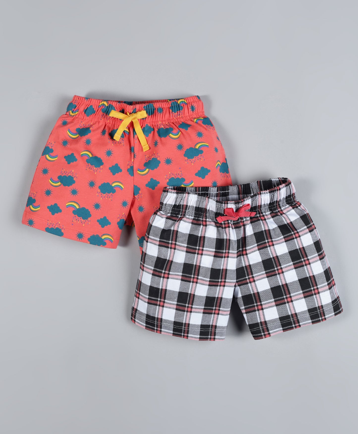 Plum Tree Girls  All Over Multi Colored check Printed Shorts( Pack of 2)-ORNAGE&WHITE