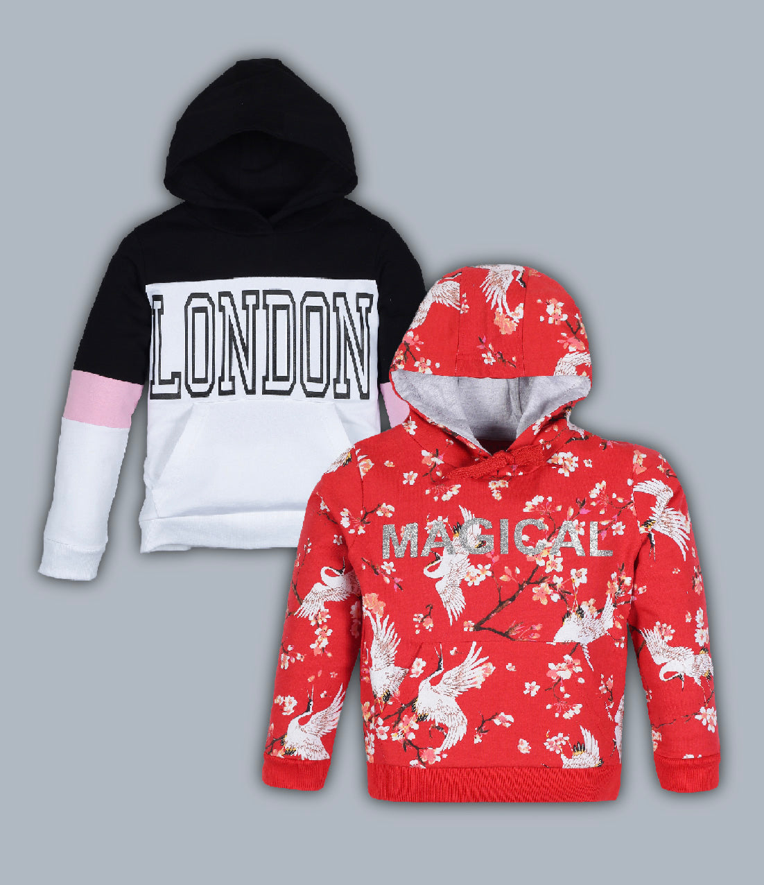 Unicorn Printed Hoodie Sweatshirt pack of 2- Red and White