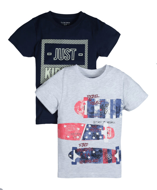 Plum Tree Boys Half Sleeve Just Kidding Print T-shirt( Pack of 2)