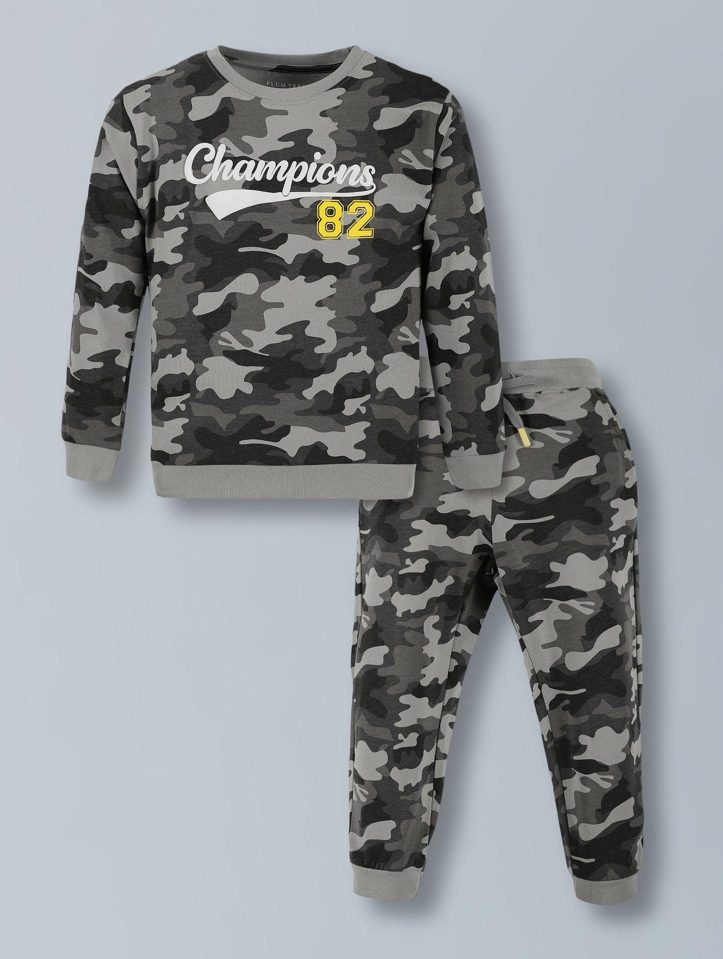 Plum Tree Boys 100% Cotton Full Sleeve  All Over Camoflague Printed T-Shirt & Jogger Set ( Pack Of 2) - Camoflague