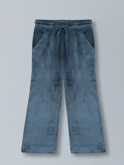 Girls Crown Stone wide leg relaxed Fit Cotton Trouser - Midnight Blue