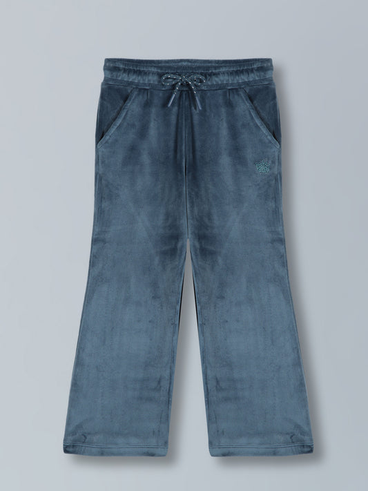 Girls Crown Stone wide leg relaxed Fit Cotton Trouser - Midnight Blue